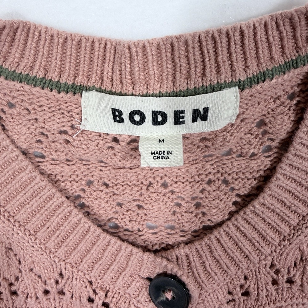 Boden Pointelle Knit Short Sleeve Cardigan Rose Pink Cottage Coastal Twee Sz M - Picture 3 of 8